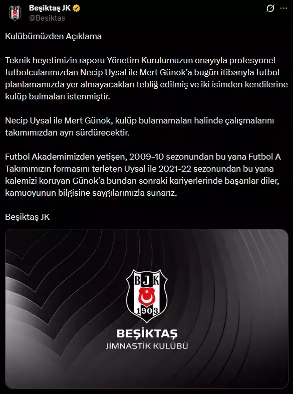 Beşiktaş iki futbolcunun kalemini kırdı: Kendinize kulüp bulun Beşiktaş iki futbolcunun kalemini kırdı: Kendinize kulüp bulun