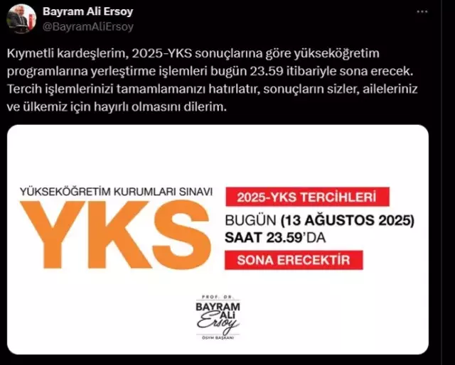 YKS tercih süreci bugün sona eriyor